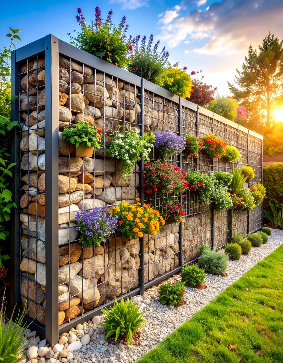 Gabion Planter Wall with Integrated Growing Spaces - 25 Garden Wall Ideas