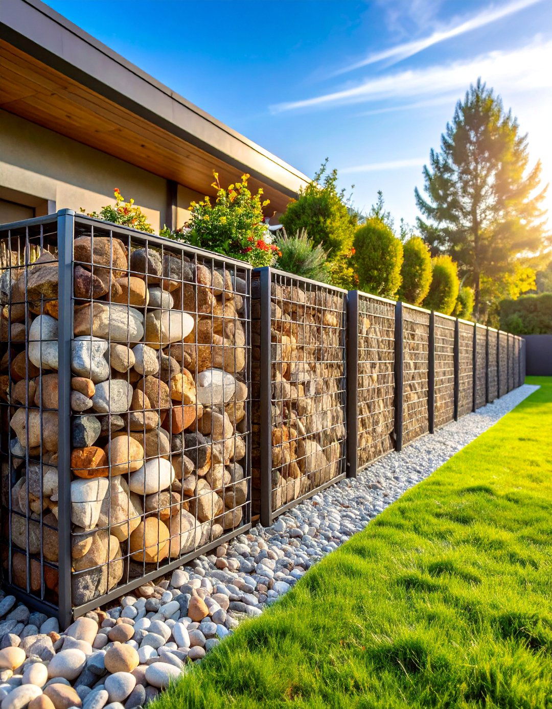 Gabion Retaining Wall with River Rock Fill - 25 Natural Rock Retaining Wall Ideas
