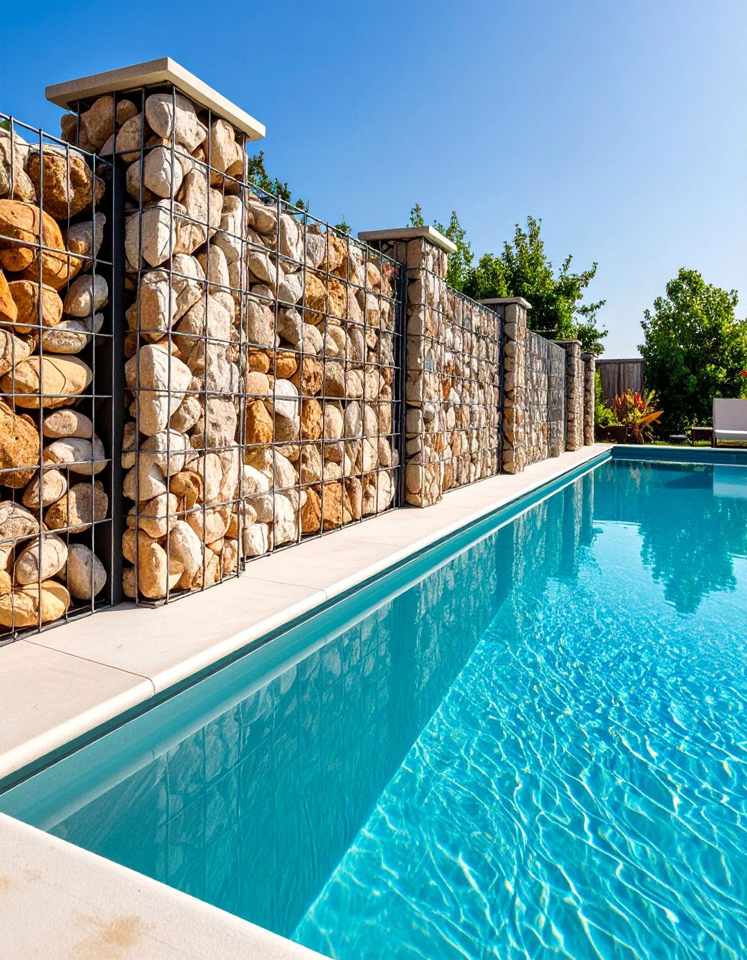 Gabion Stone Wire Fence - 25 Pool Fence Ideas