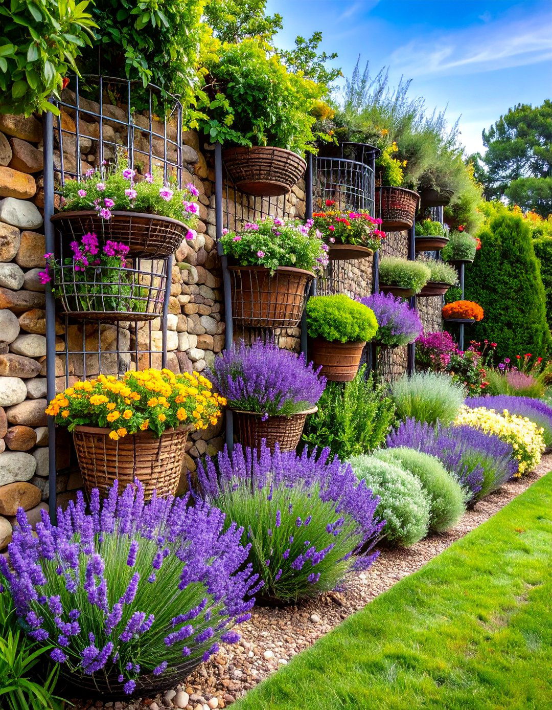 Gabion Wall Tiered Garden with Mediterranean Plants - 25 Tiered Garden Ideas