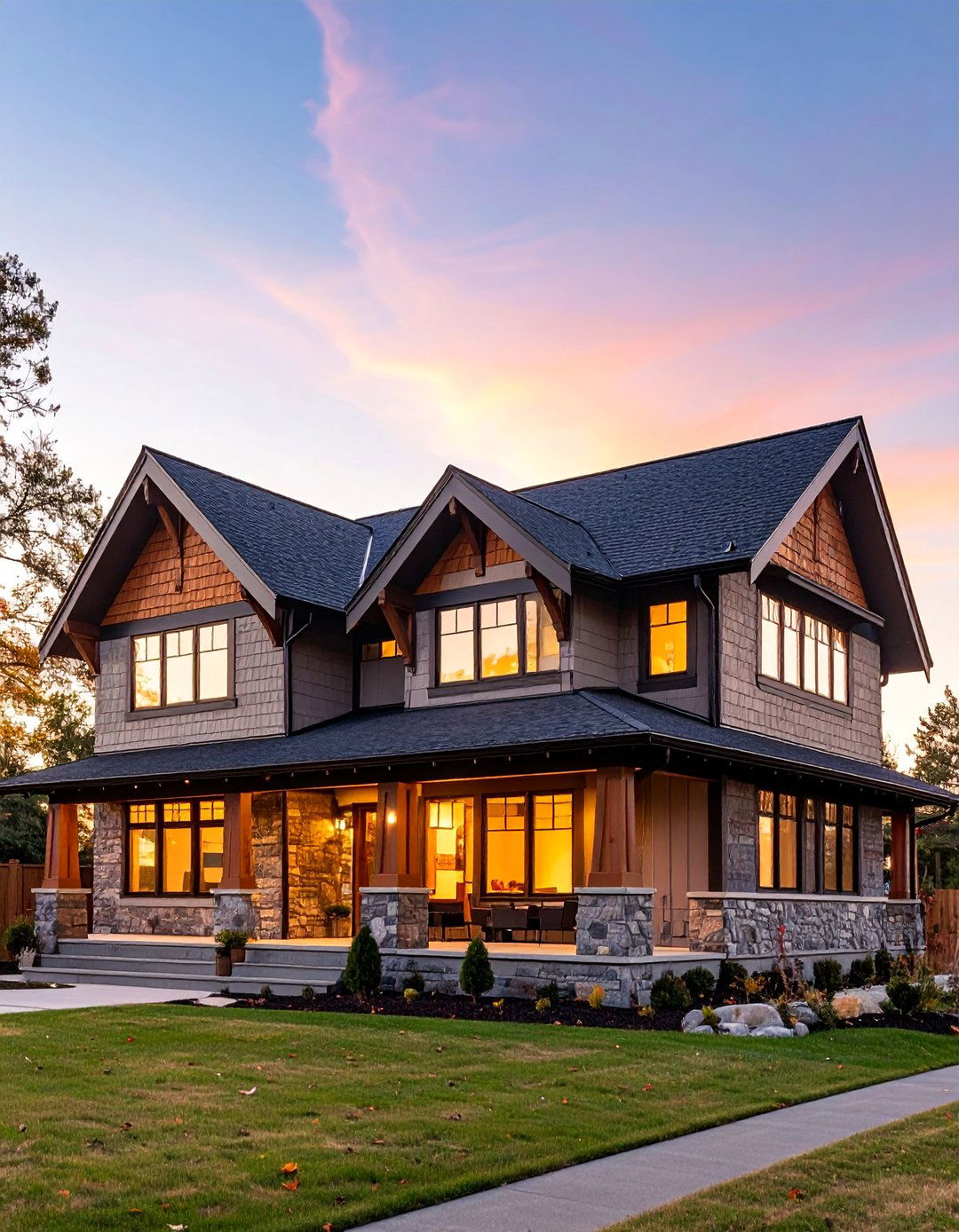 Gabled Dormer Craftsman with Mixed Rooflines - 25 Craftsman Style House Exterior Ideas