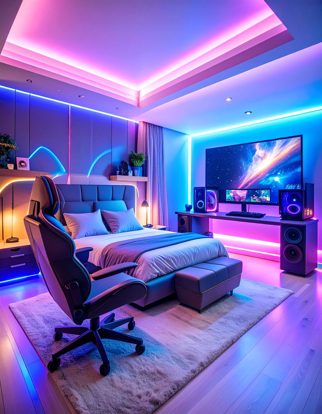 Galaxy Gaming Room Bedroom Hybrid - 25 galaxy space-themed bedroom ideas