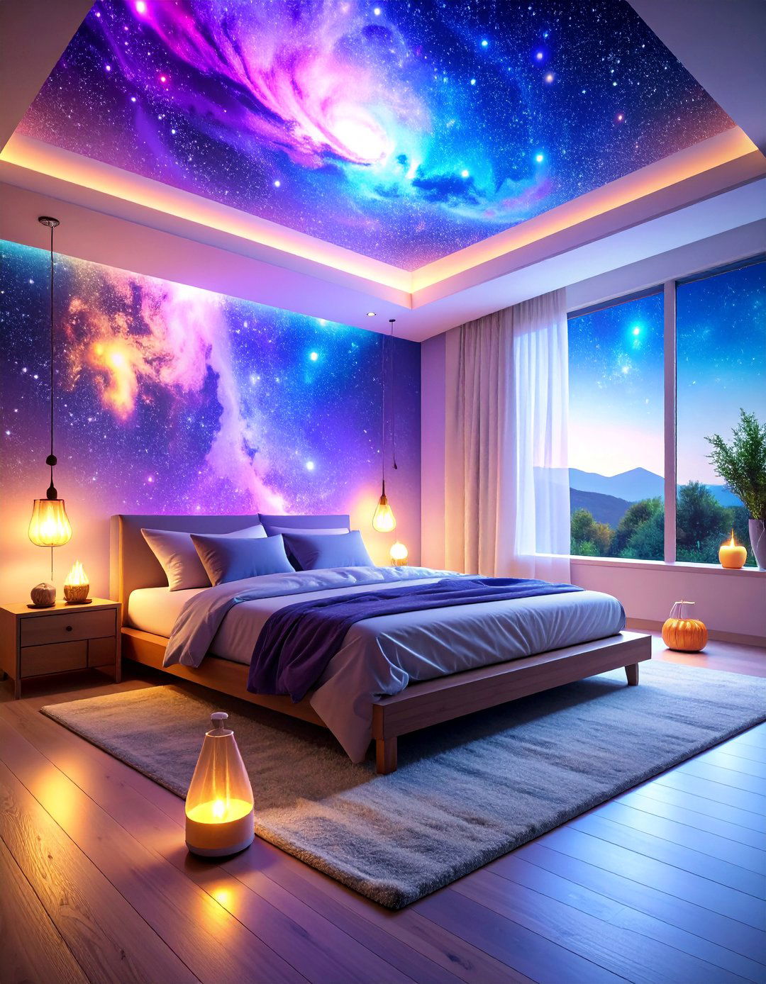 Galaxy Meditation and Wellness Bedroom - 25 galaxy space-themed bedroom ideas