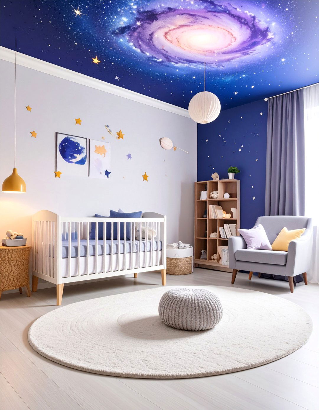 Galaxy Mural Nursery with Nebula Colors - 25 Space-themed Nursery Ideas