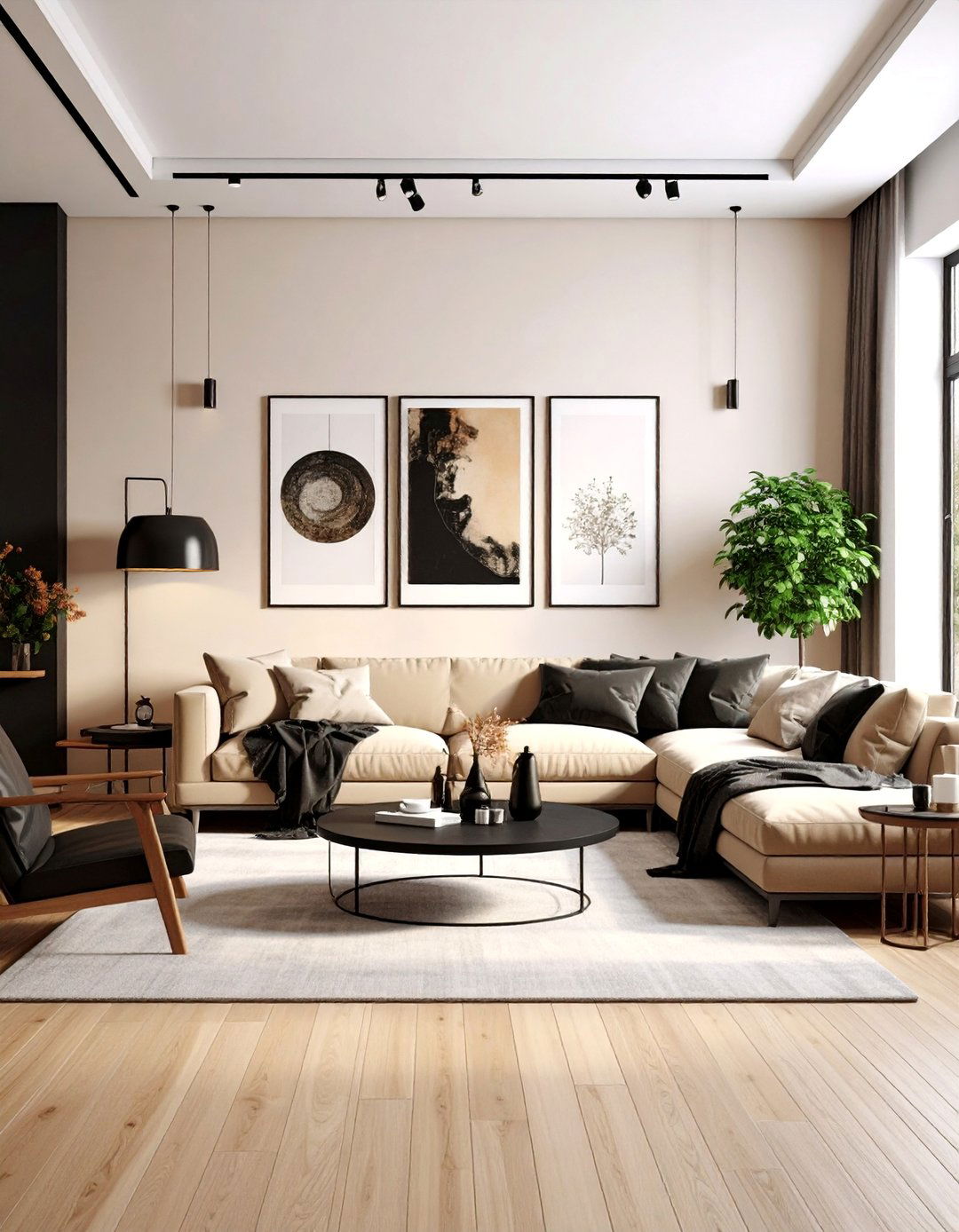 Gallery Style Cream and Black Living Room - 25 Cream and Black Living Room Ideas