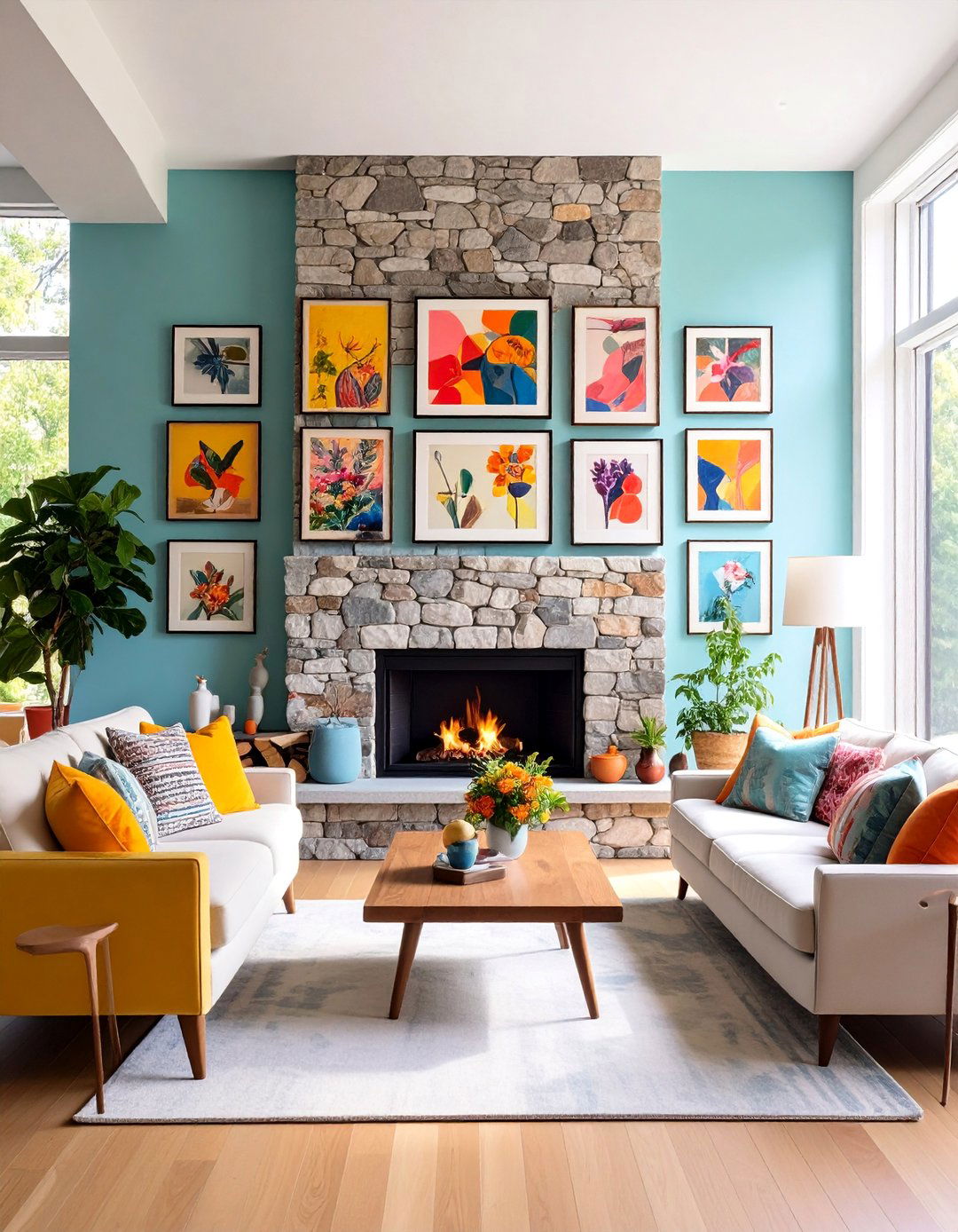 Gallery Wall Above Stone Fireplace - 25 Fireplace Accent Wall Ideas