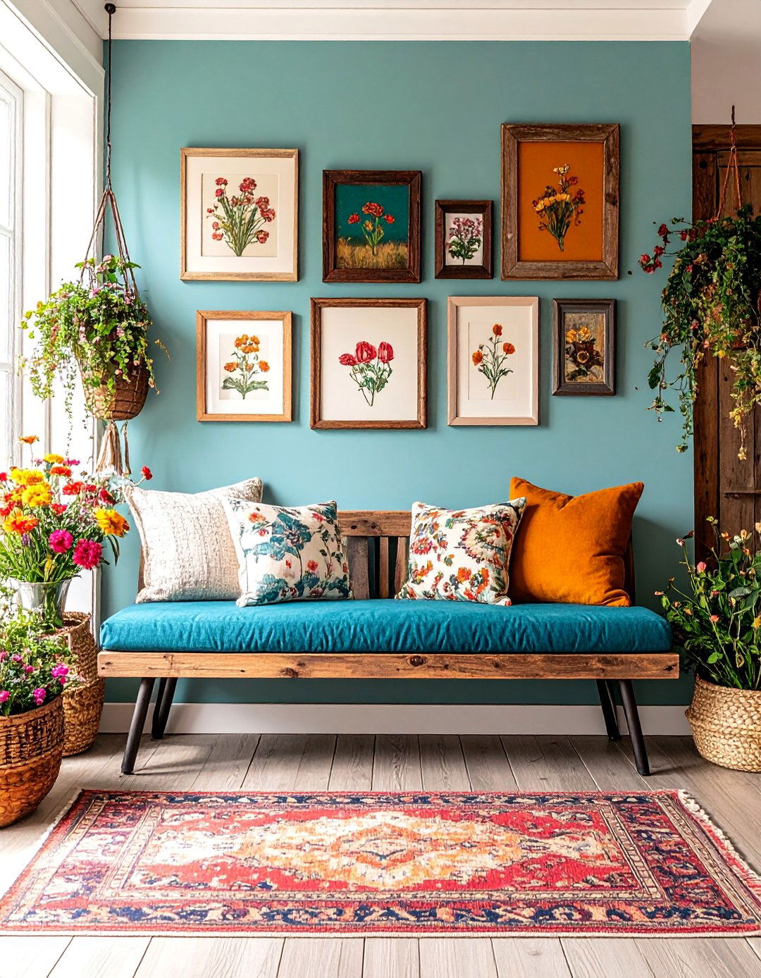 Gallery Wall Entryway with Rustic Bench - 25 Farmhouse Entryway Ideas