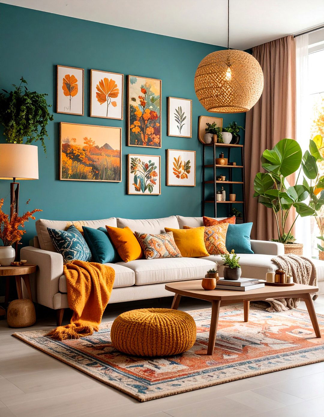 Gallery Wall Living Room with Autumn Artwork Collections - 25 Fall Living Room Ideas