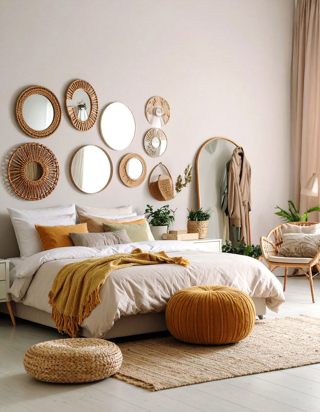 Gallery Wall Mirror Collection with Mixed Sizes - 25 Bedroom Mirror Ideas
