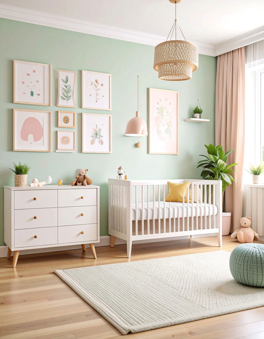 Gallery Wall Nursery with Minimal Furniture - 25 Small Nursery Ideas