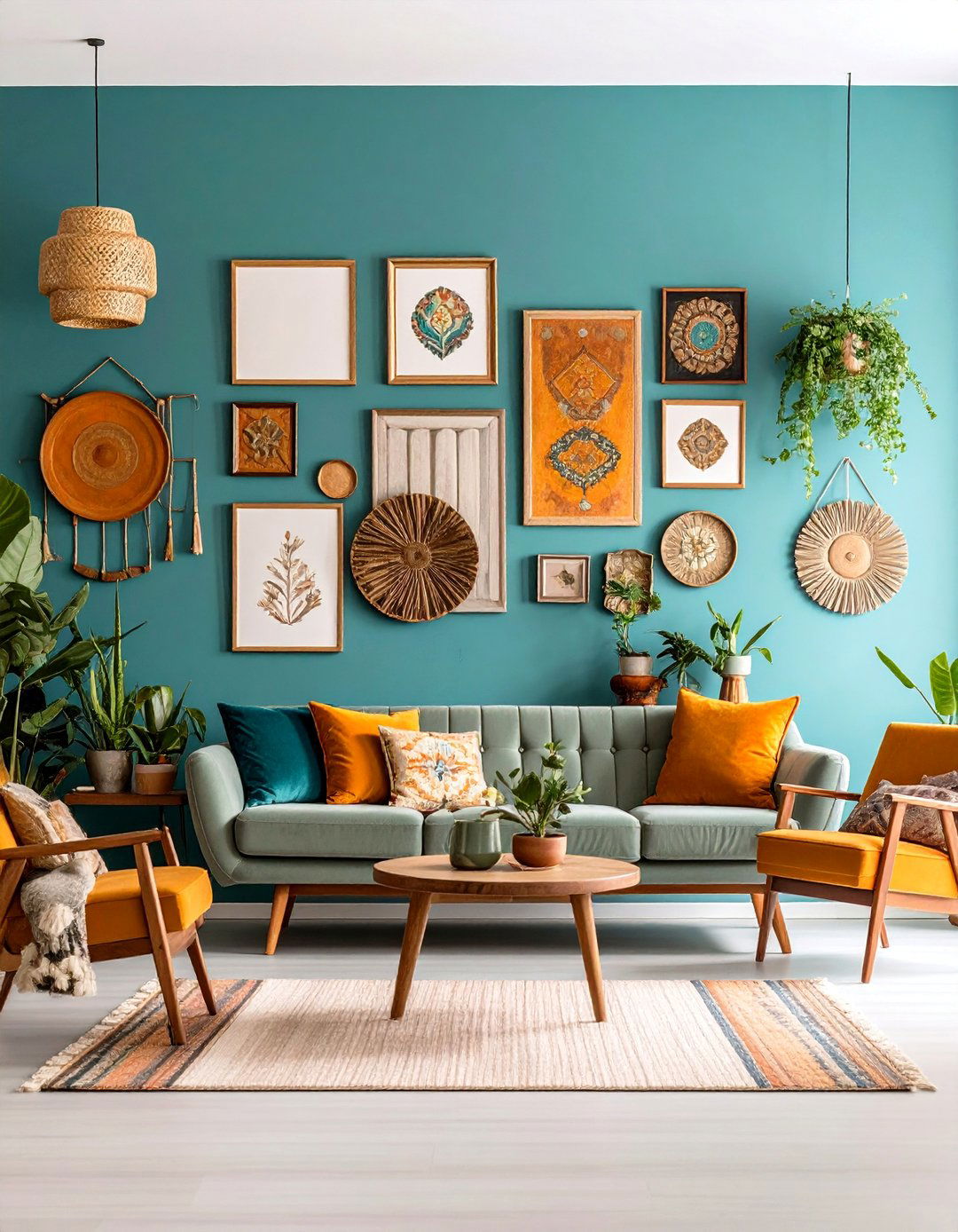 Gallery Wall with Eclectic Frames and Natural Elements - 25 Boho Farmhouse Decor Ideas