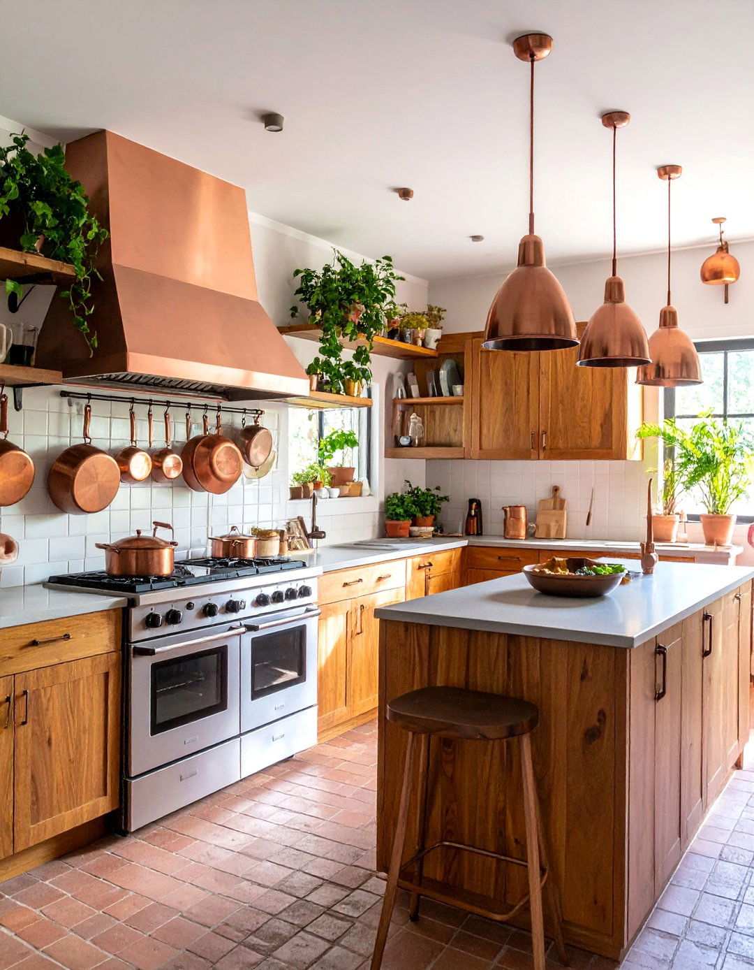 Galley Kitchen with Copper Accent Features - 25 70s Kitchen Ideas