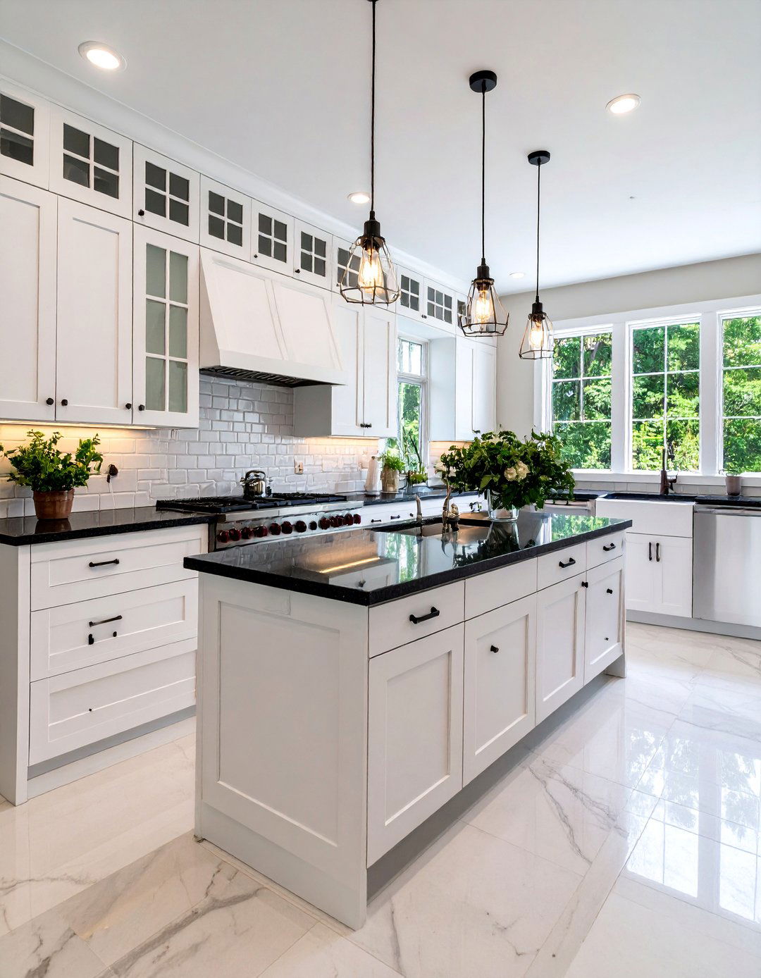 Galley Kitchen with Upper and Lower White Cabinets and Black Countertops - 25 Kitchen With White Cabinets and Black Countertops Ideas