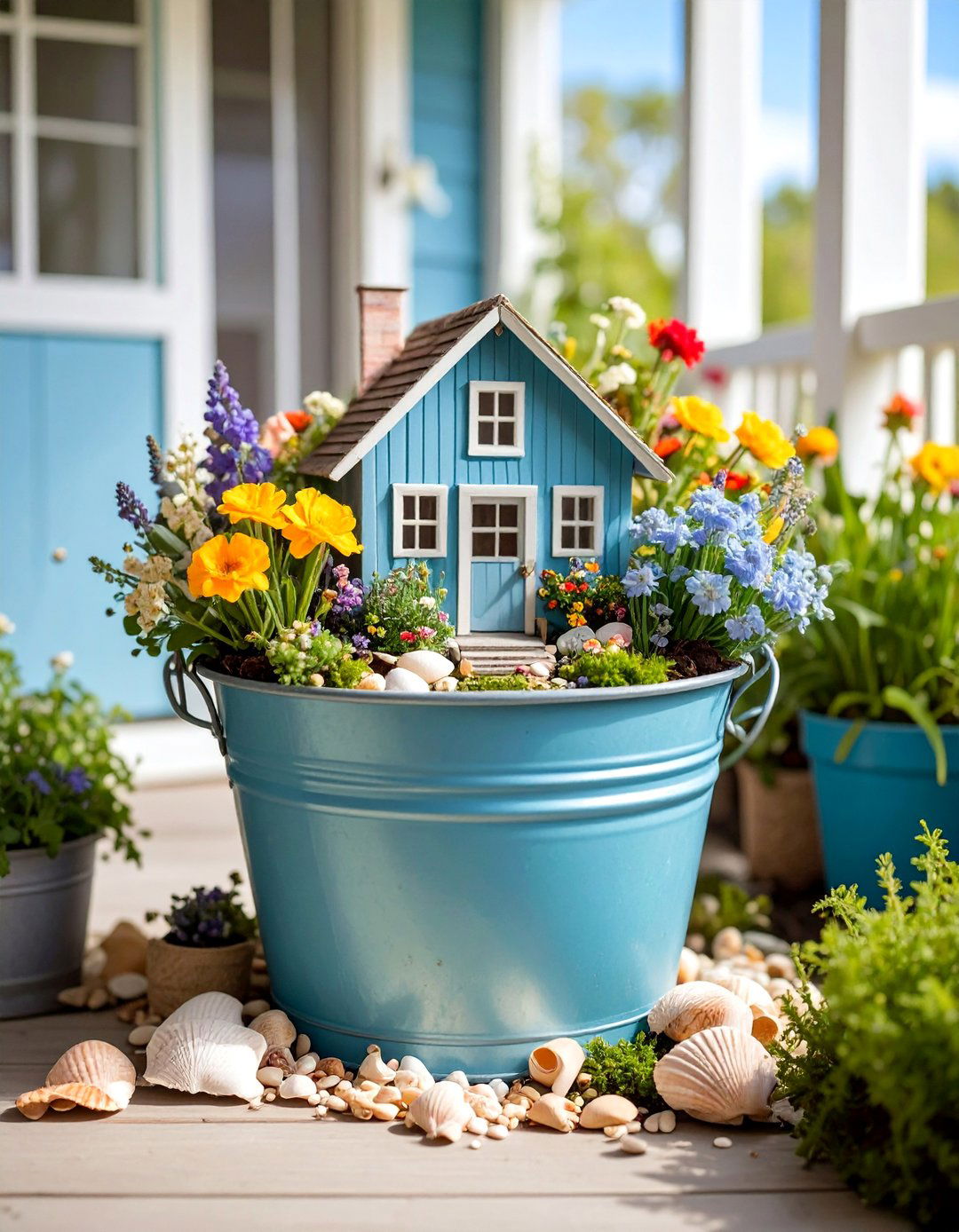 Galvanized Bucket Farmhouse Fairy Garden - 25 Fairy Garden Container Ideas