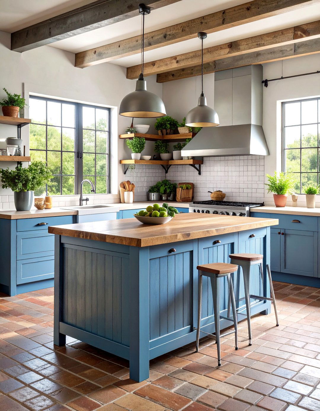 Galvanized Metal Accented Farmhouse Kitchen Island - 25 Farmhouse Kitchen Island Ideas