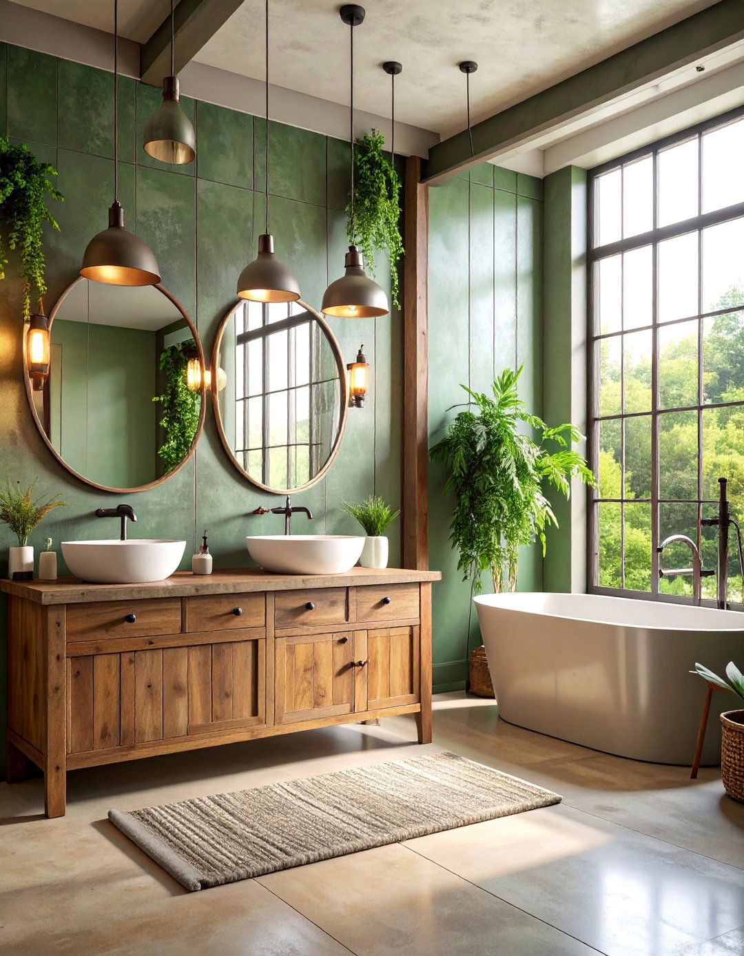 Galvanized Metal Bathroom with Industrial Lighting - 25 Modern Farmhouse Bathroom Ideas