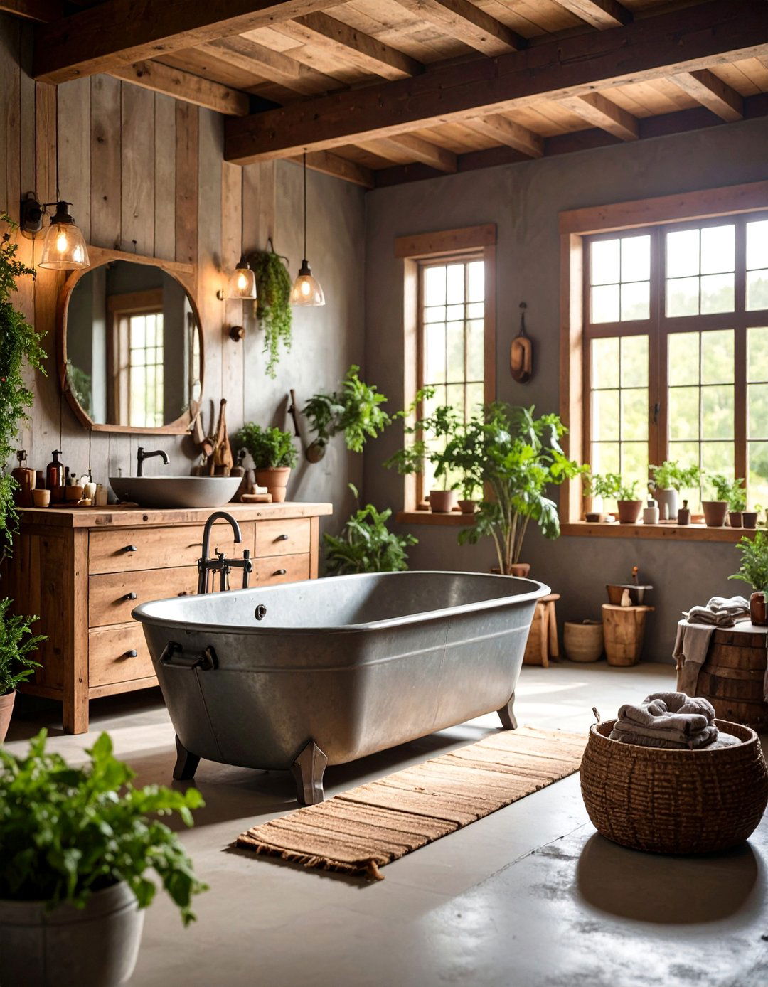 Galvanized Metal and Wood Industrial Farmhouse Bathroom - 25 Country Bathroom Ideas