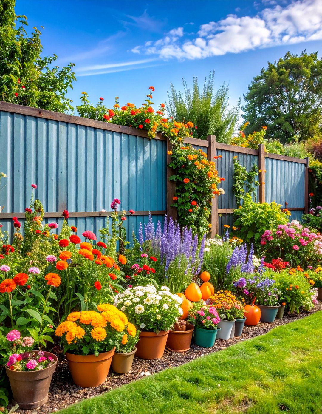 Galvanized Steel Farmhouse Garden with Vintage Accents - 25 Raised Garden Bed Along Fence Ideas