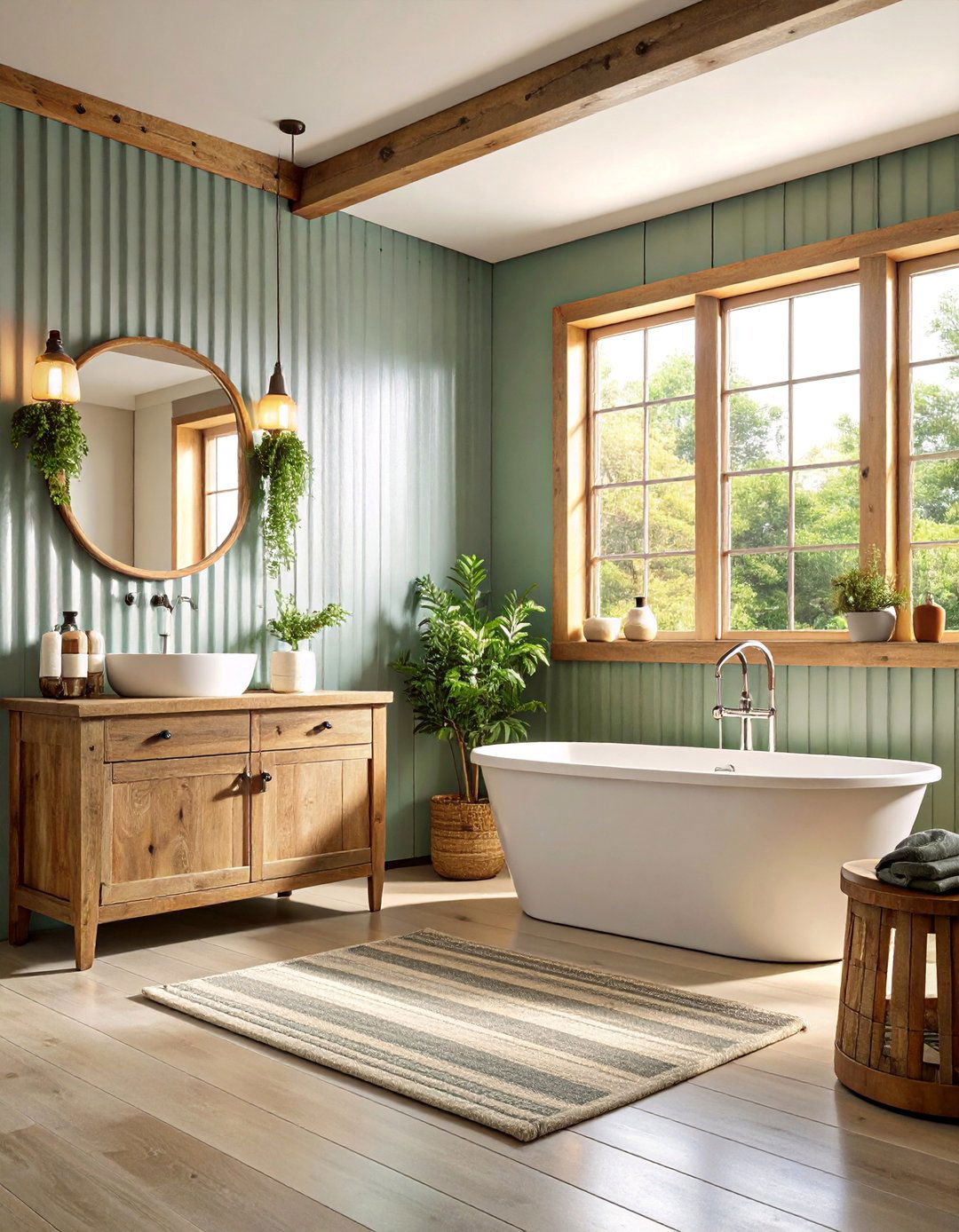 Galvanized Steel Panels with Rustic Farmhouse Style - 25 Bathroom Accent Wall Ideas