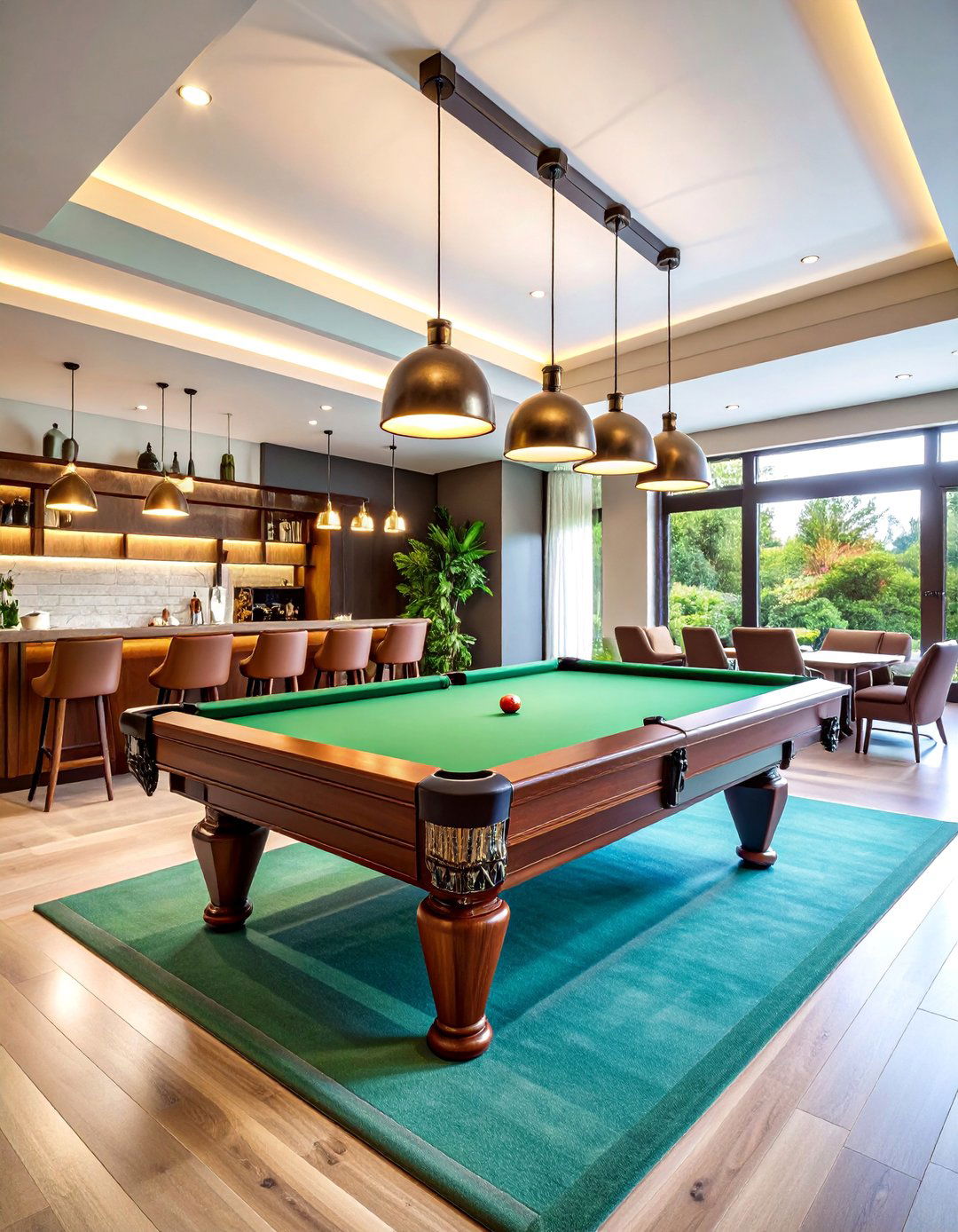 Game Room with Pool Table Centerpiece - 25 bonus room ideas