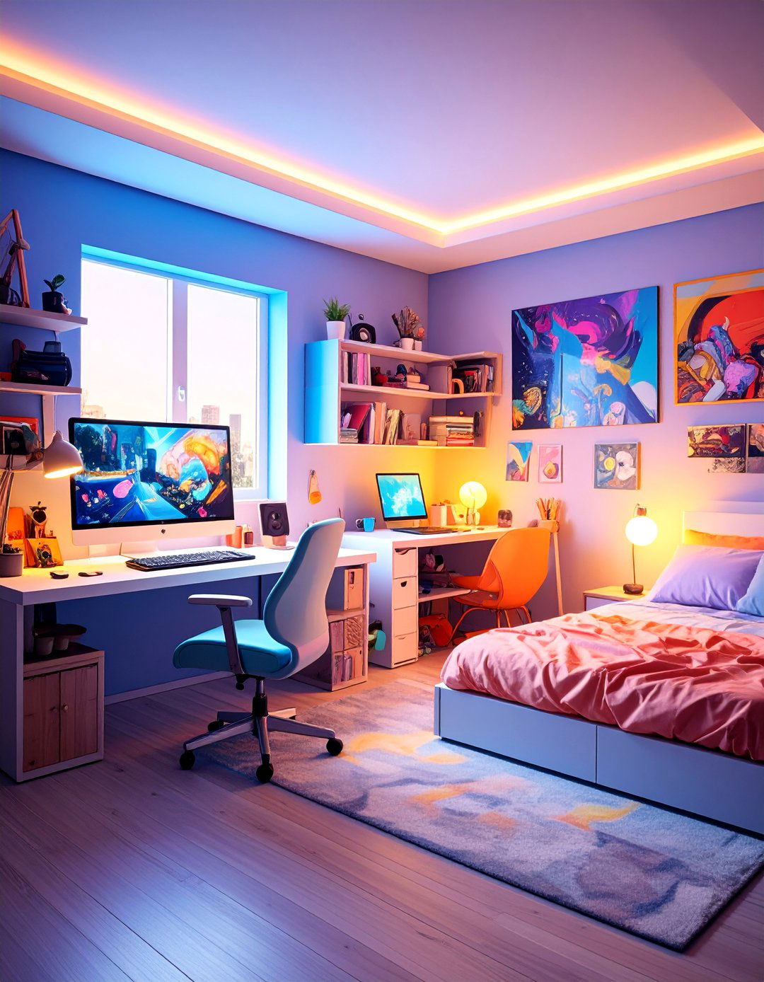 Gaming Bedroom with Art Studio Elements and Creative Design Focus - 25 Gaming Bedroom Ideas