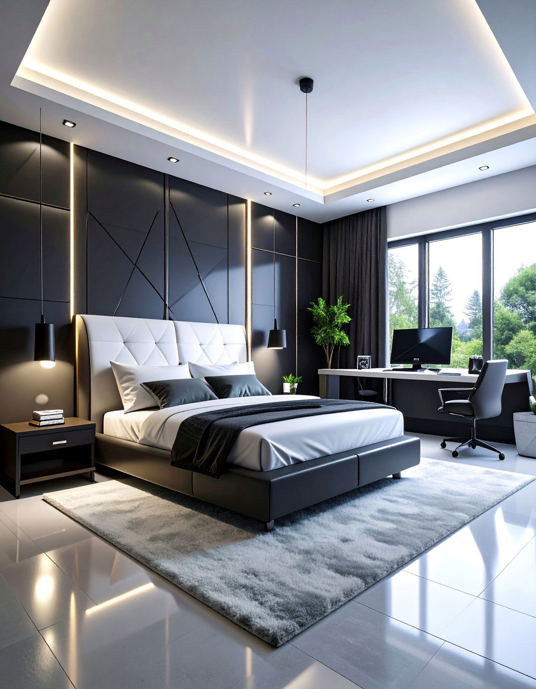 Gaming Bedroom with Black and White Monochrome Design and Modern Aesthetics - 25 Gaming Bedroom Ideas