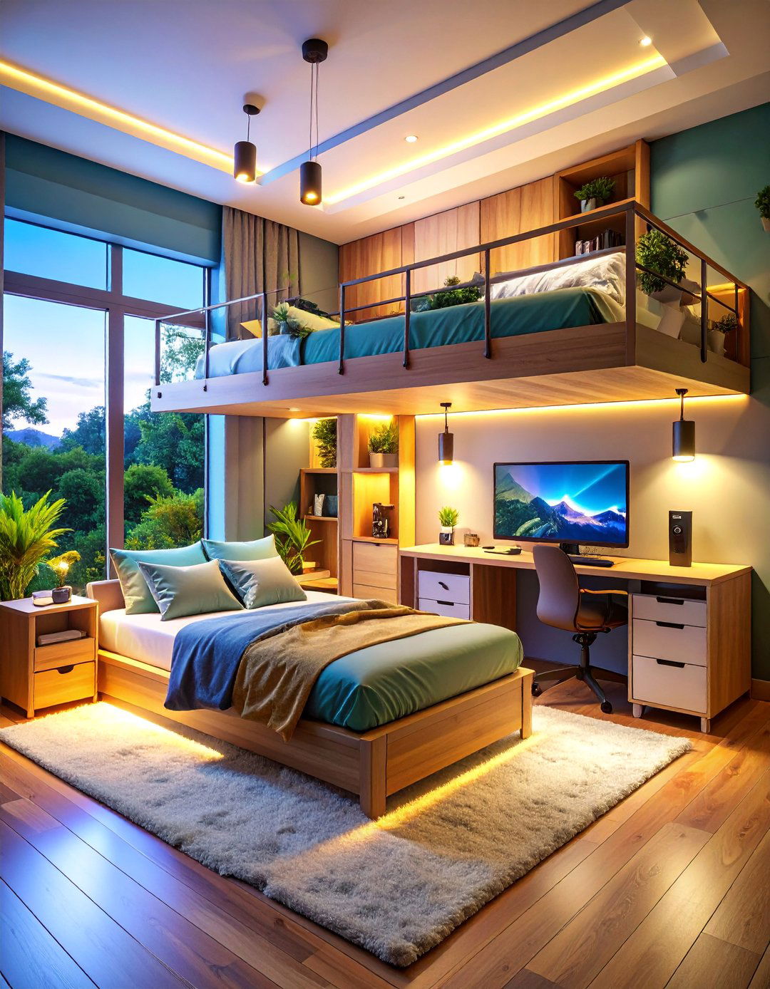 Gaming Bedroom with Built In Storage Loft Bed - 25 Gaming Bedroom Ideas