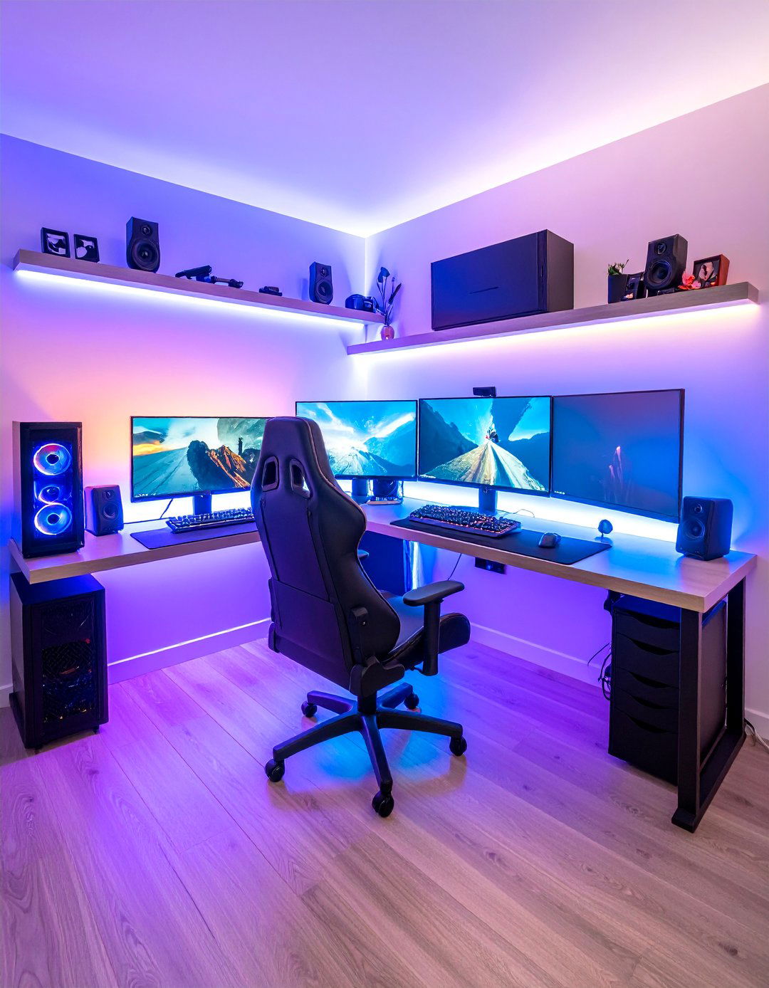 Gaming Bedroom with Corner Workstation - 25 Boys Gaming Bedroom Ideas