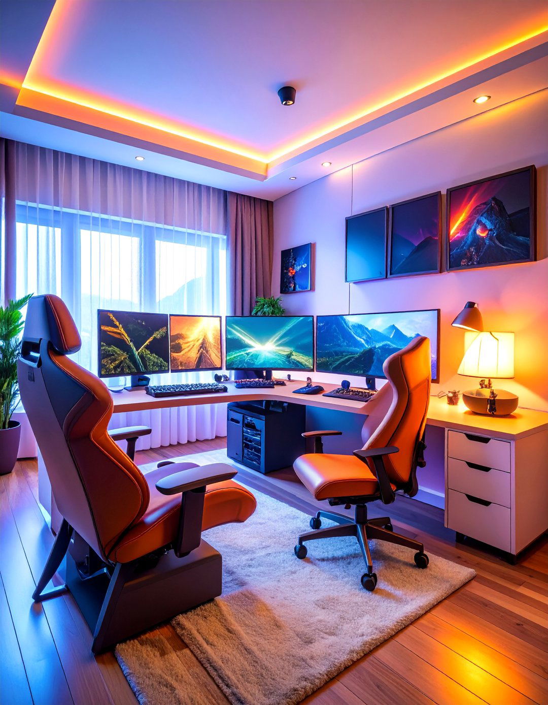 Gaming Bedroom with Multiple Monitor Command Center Setup - 25 Gaming Bedroom Ideas