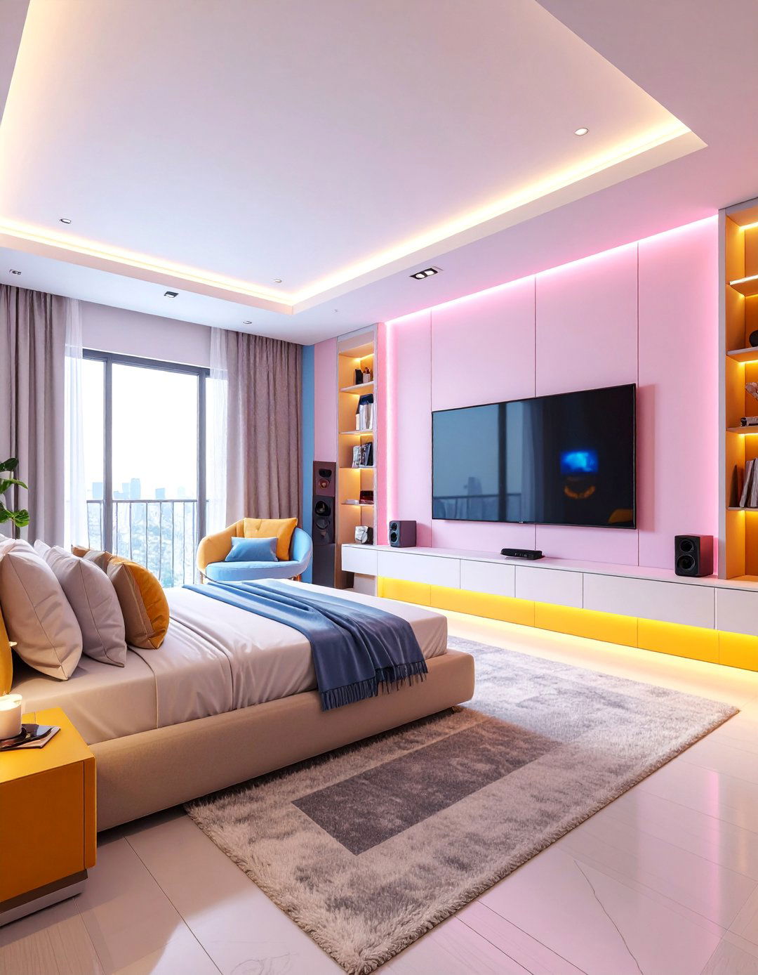 Gaming Bedroom with Television Integration - 25 Boys Gaming Bedroom Ideas