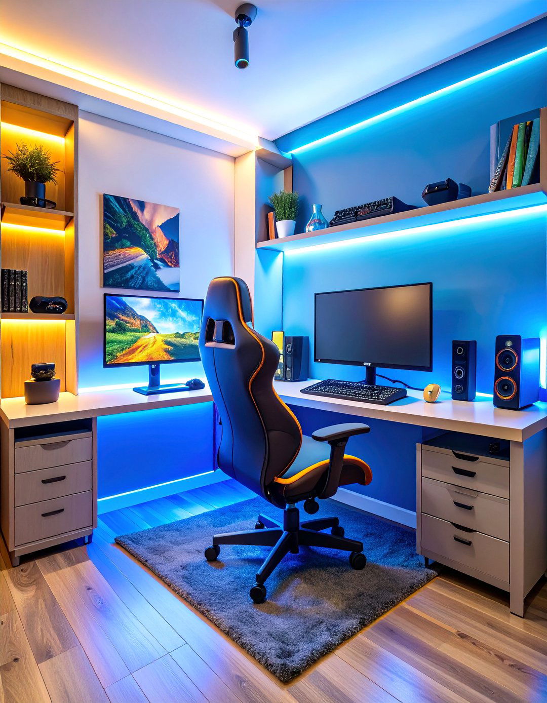 Gaming Dorm Room with Entertainment Setup - 25 Dorm Room Decorating Ideas