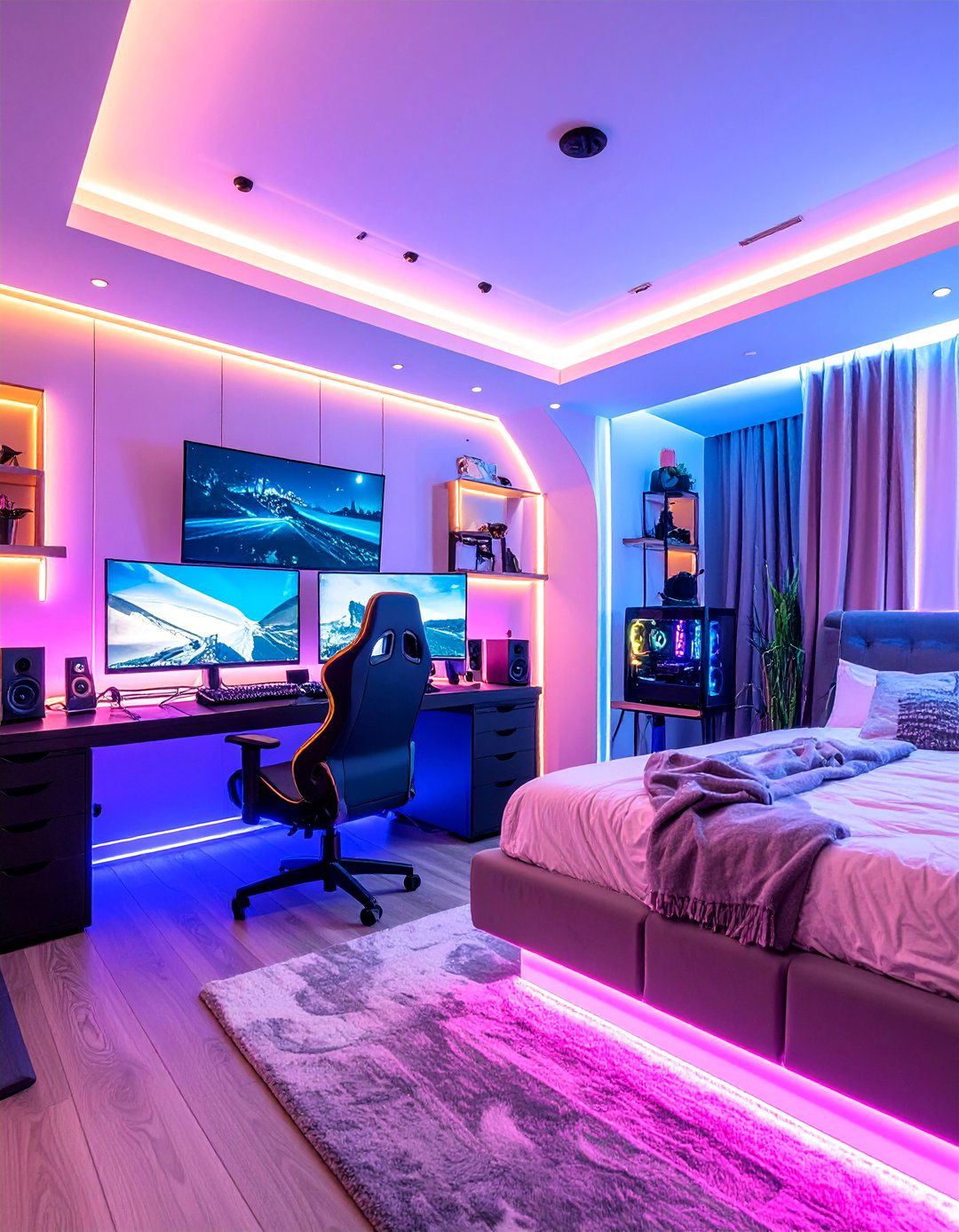 Gaming Setup Bedroom with Tech Integration - 25 Men's Bedroom Ideas
