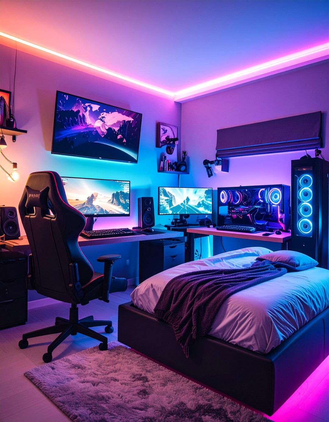 Gaming Setup Student Bedroom with Entertainment Focus - 25 Student Bedroom Design Ideas