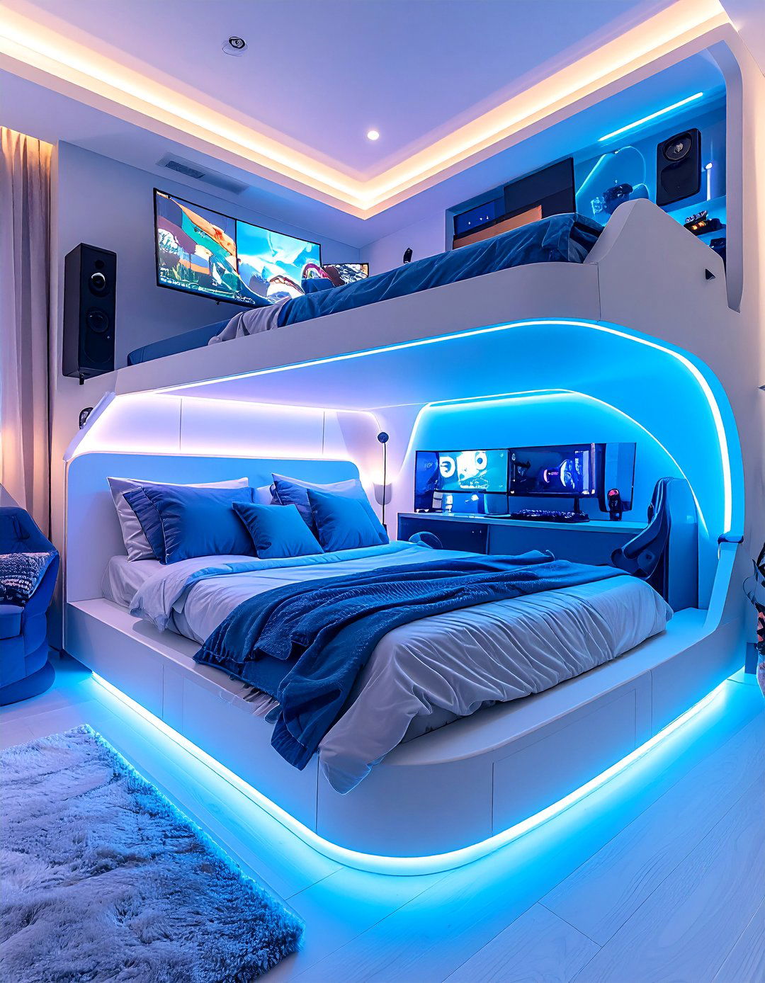 Gaming Station Loft Bed with Tech Integration - 25 Loft Bed Ideas