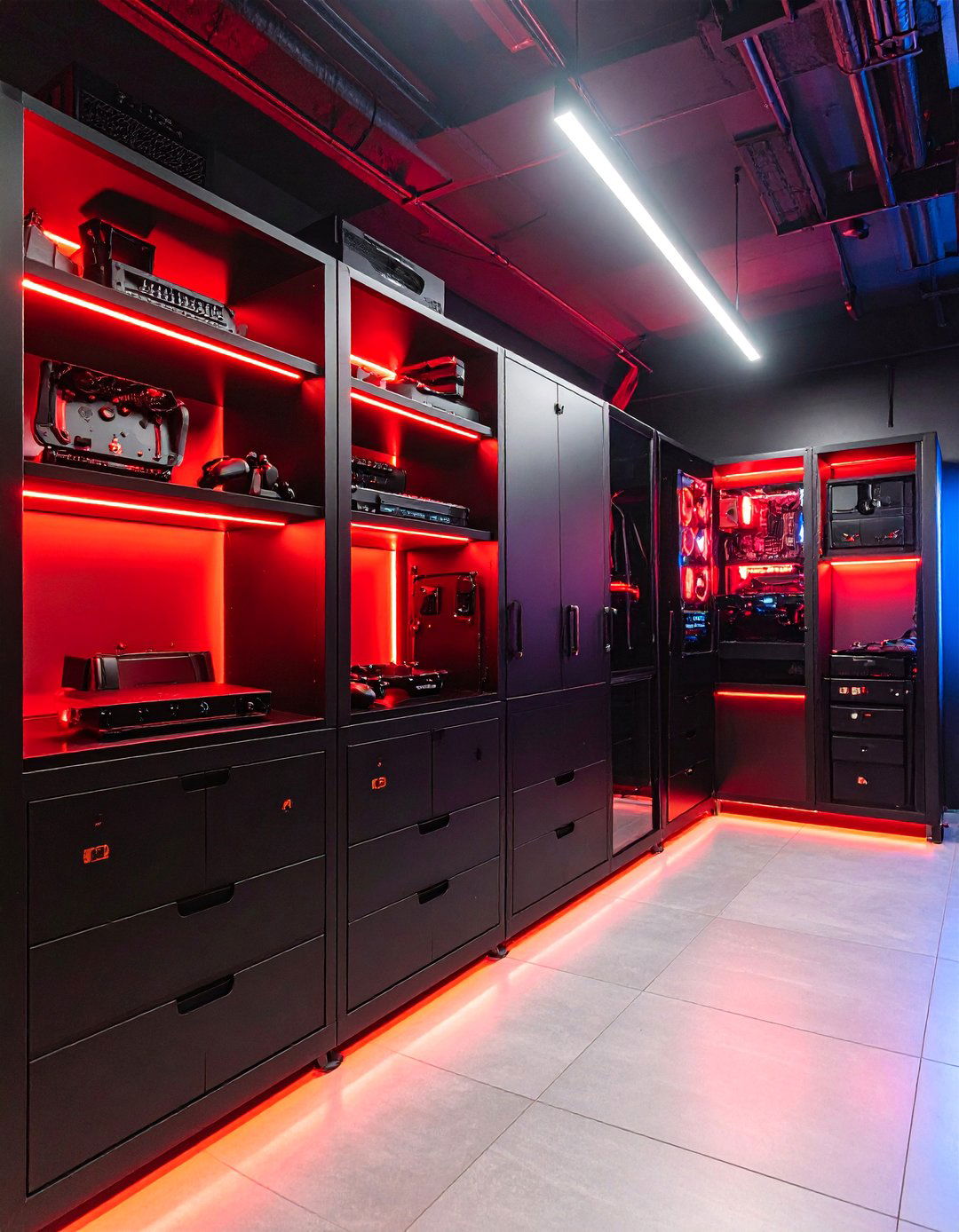 Gaming Storage Organization System - 25 Red and Black Gaming Setup Ideas