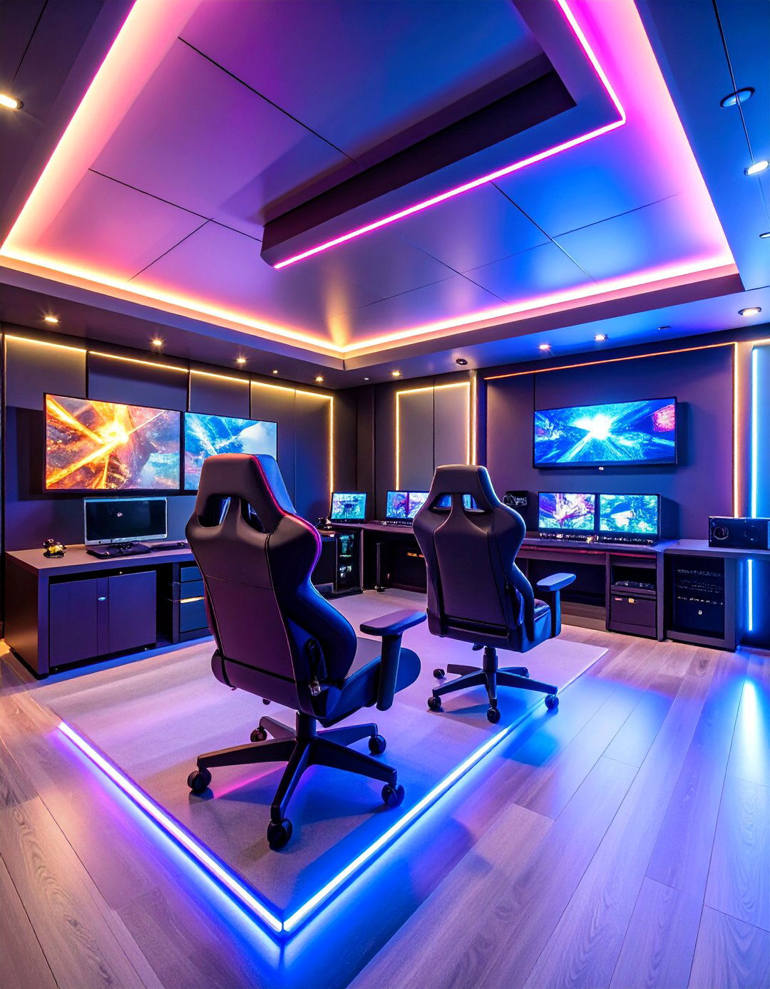 Gaming Theater Combo with Multi Screen Setup - 25 Home Theater Ideas