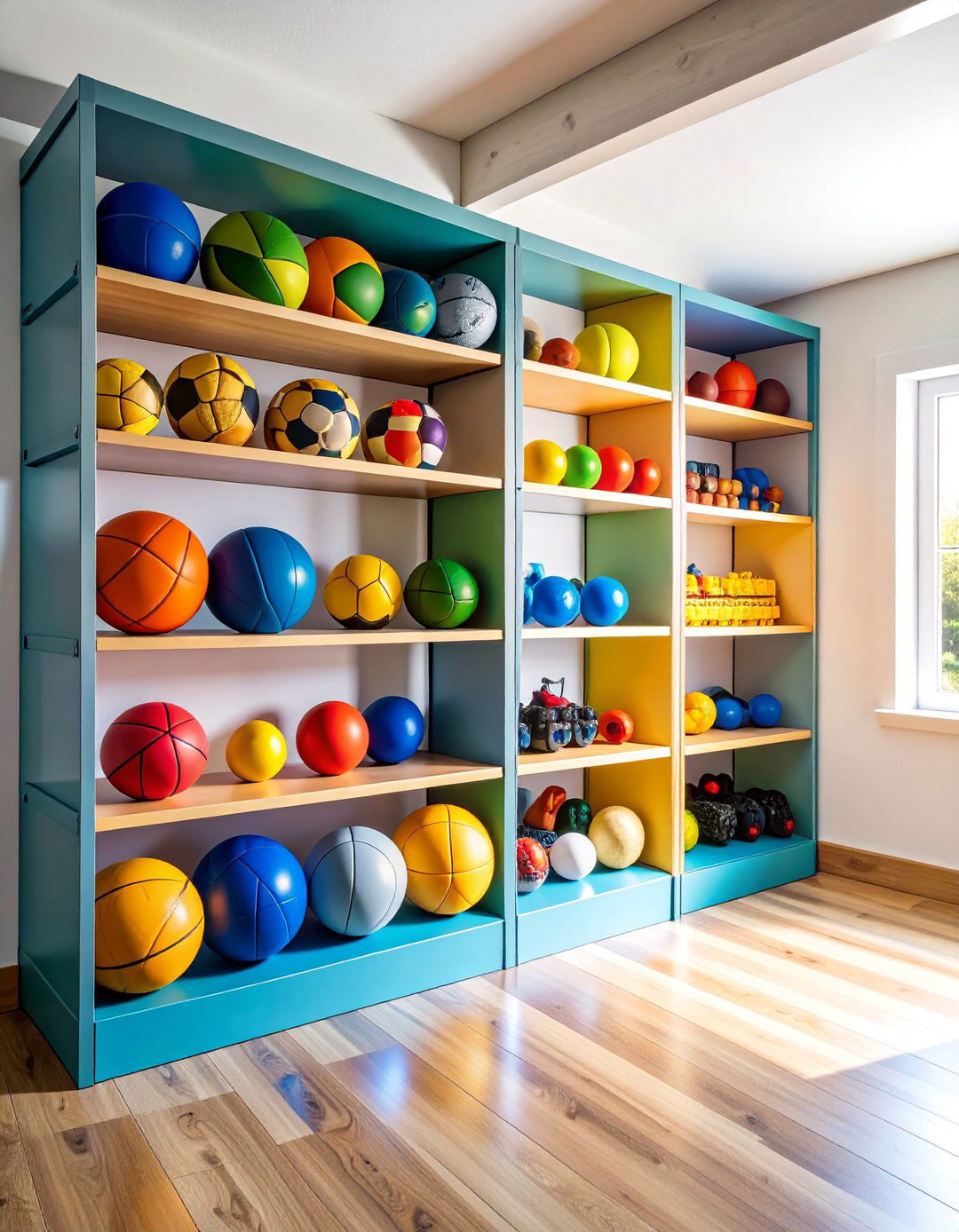 Garage Ball Storage Rack with Categorized Sections - 25 Outdoor Toy Storage Ideas