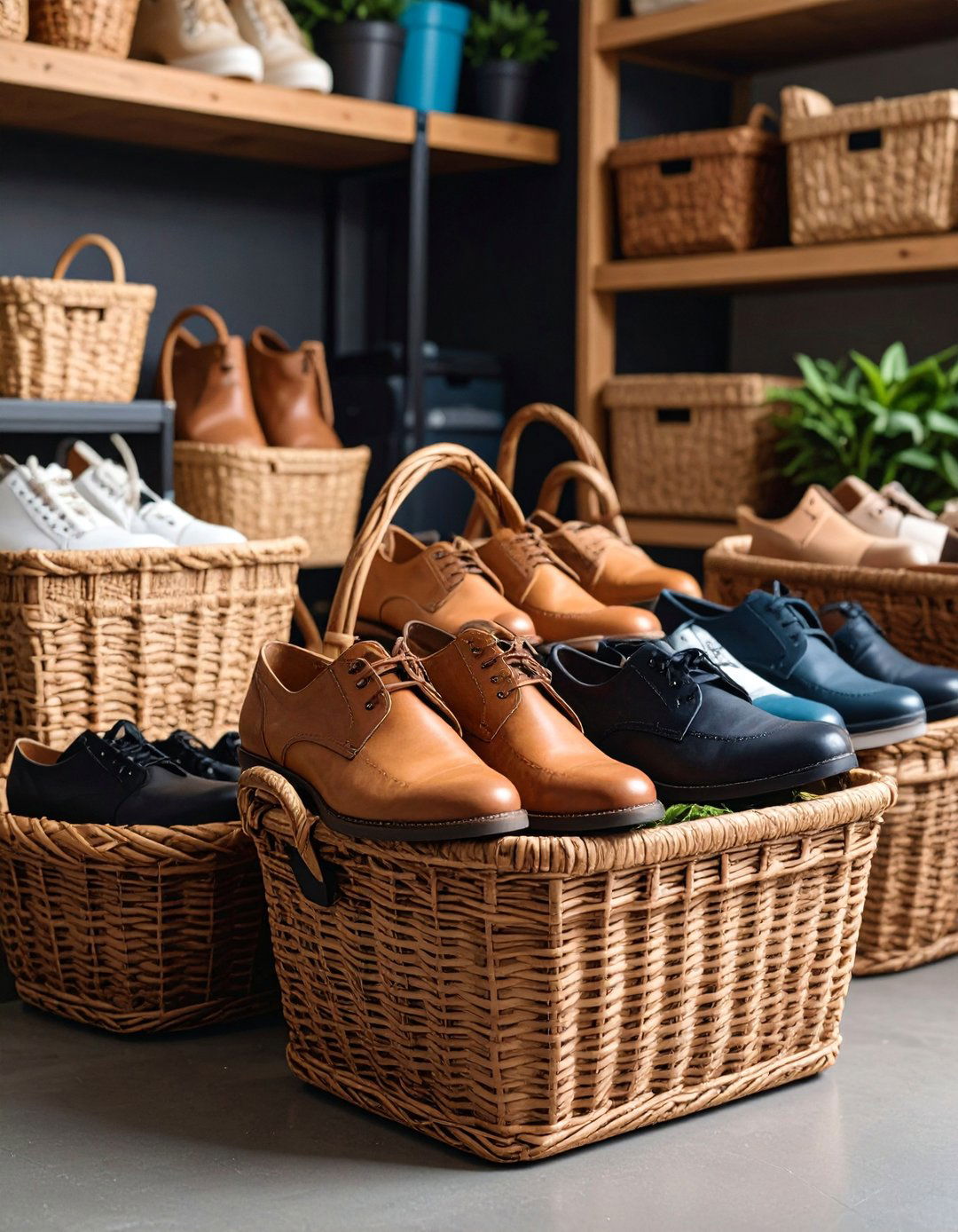 Garage Shoe Storage Baskets with Natural Materials - 25 Garage Shoe Storage Ideas