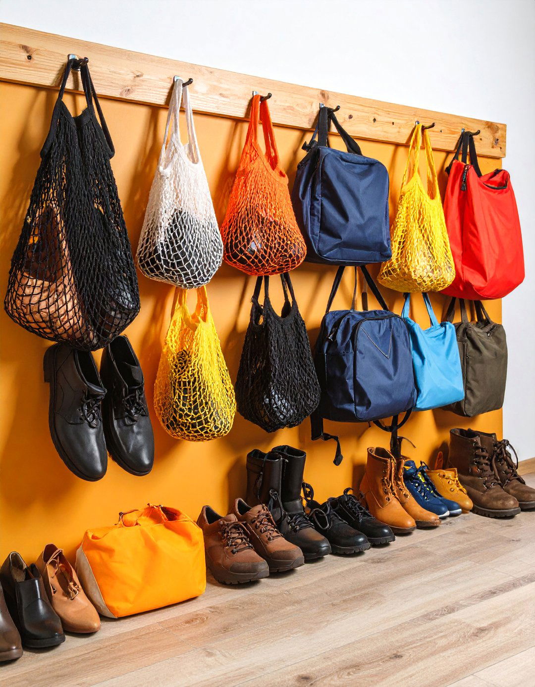 Garage Shoe Storage Mesh Bags with Wall Mounting - 25 Garage Shoe Storage Ideas