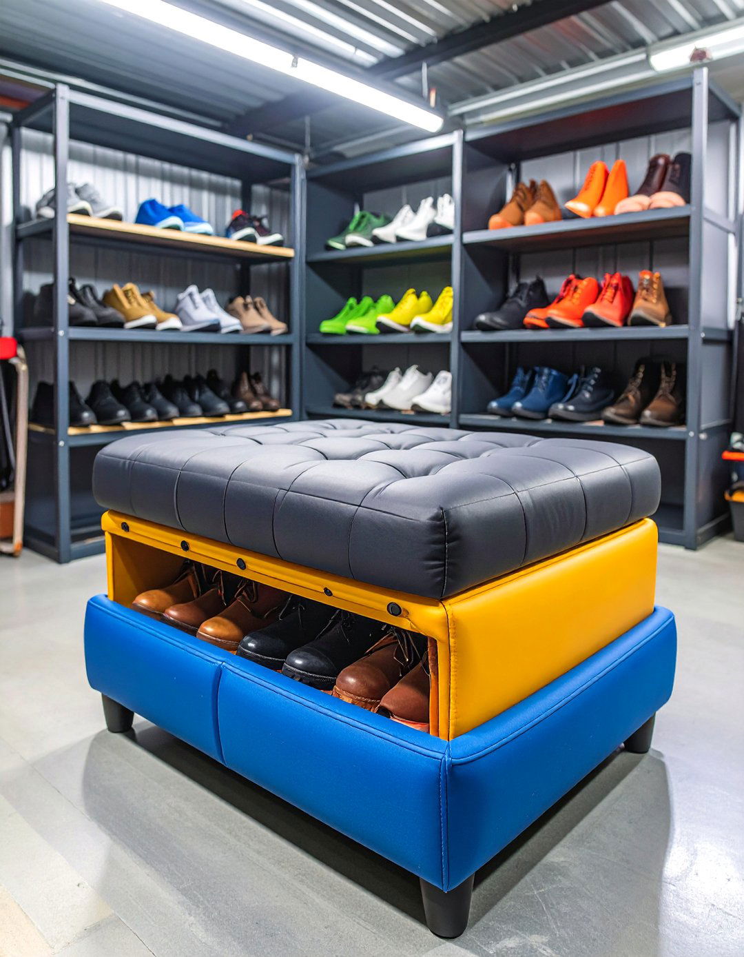 Garage Shoe Storage Ottoman with Hidden Compartments - 25 Garage Shoe Storage Ideas