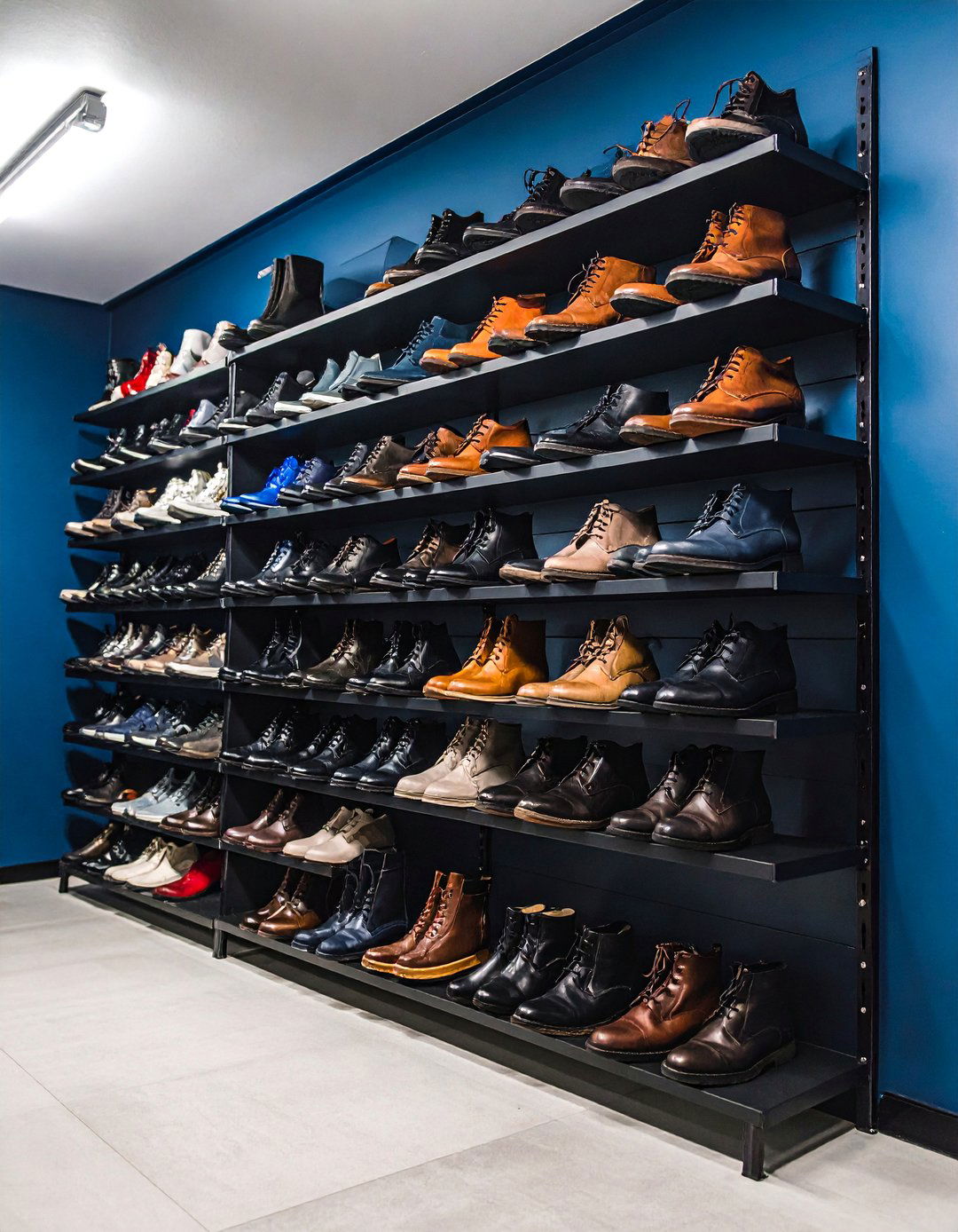 Garage Shoe Storage Rack with Angled Shelving - 25 Garage Shoe Storage Ideas