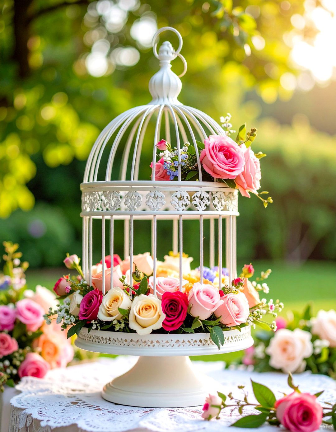 Garden Birdcage Wedding Card Box with Floral Arrangements - 25 Wedding Card Box Ideas