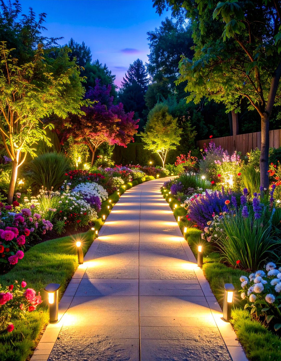 Garden Border Accent Lighting with Ground Spots - 25 Garden Lighting Ideas