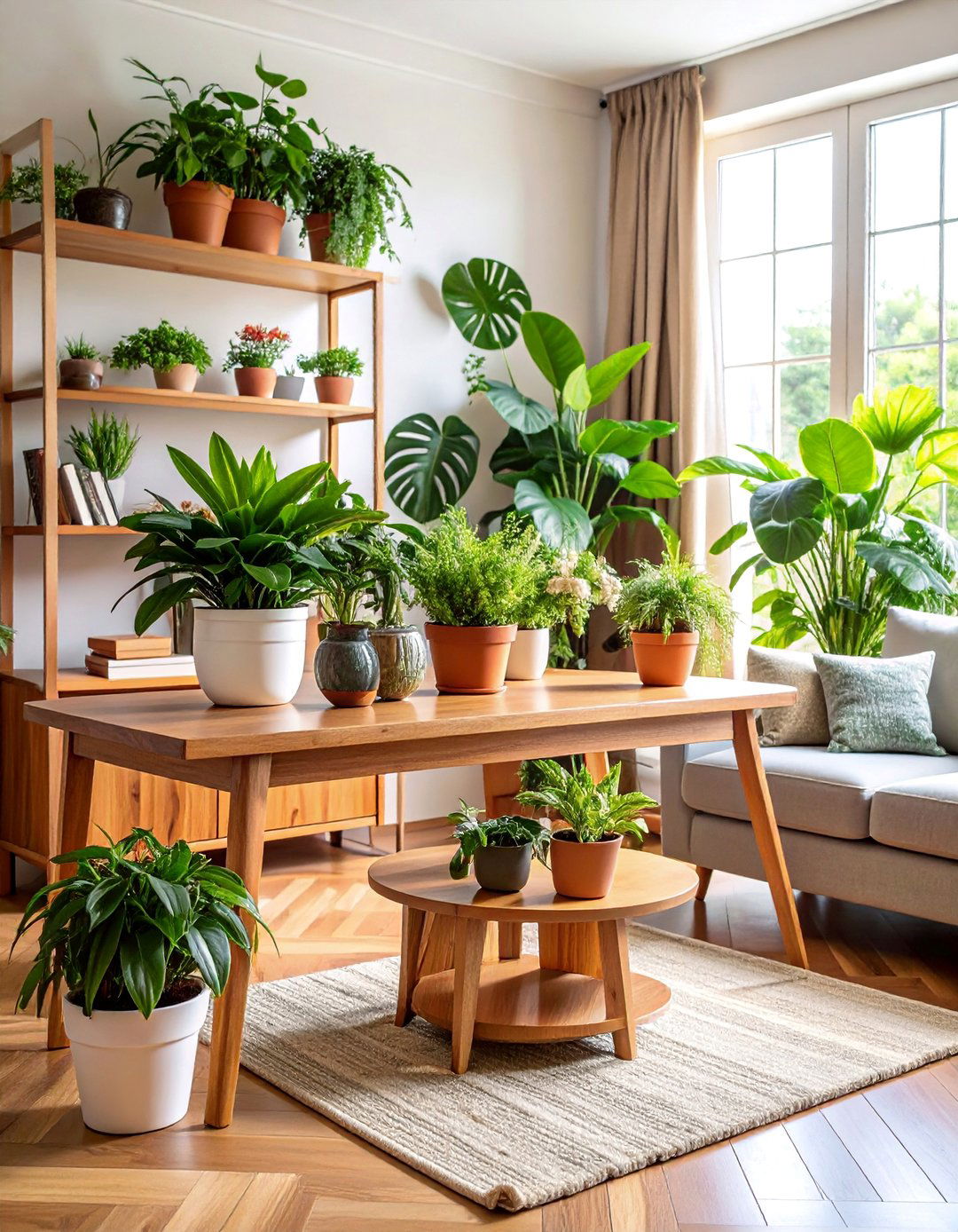 Garden Enthusiast Console with Indoor Botanical Paradise - 25 Sofa Table Decor Ideas