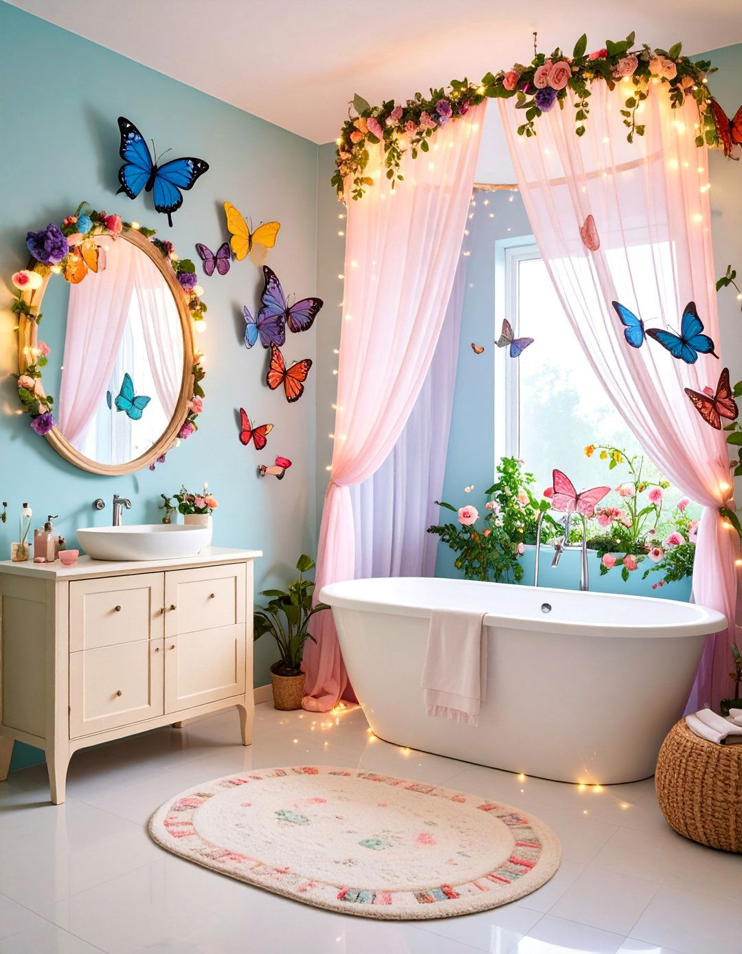 Garden Fairy Kids Bathroom with Floral Canopy Elements - 25 Kids Bathroom Ideas