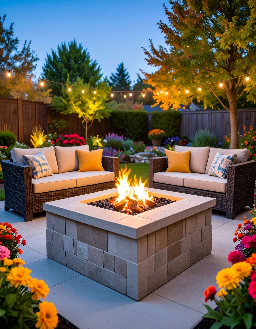 Garden Fire Pit with Surrounding Planters - 25 Cinder Block Garden Ideas