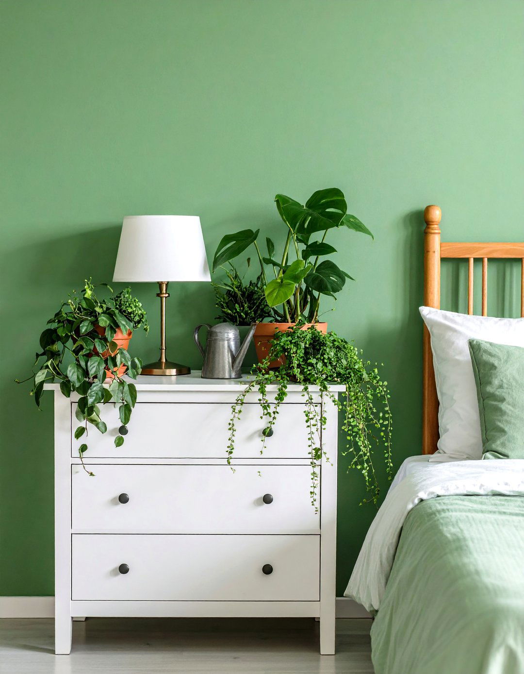 Garden Fresh Dresser Styling with Abundant Greenery - 25 Dresser Decor Ideas