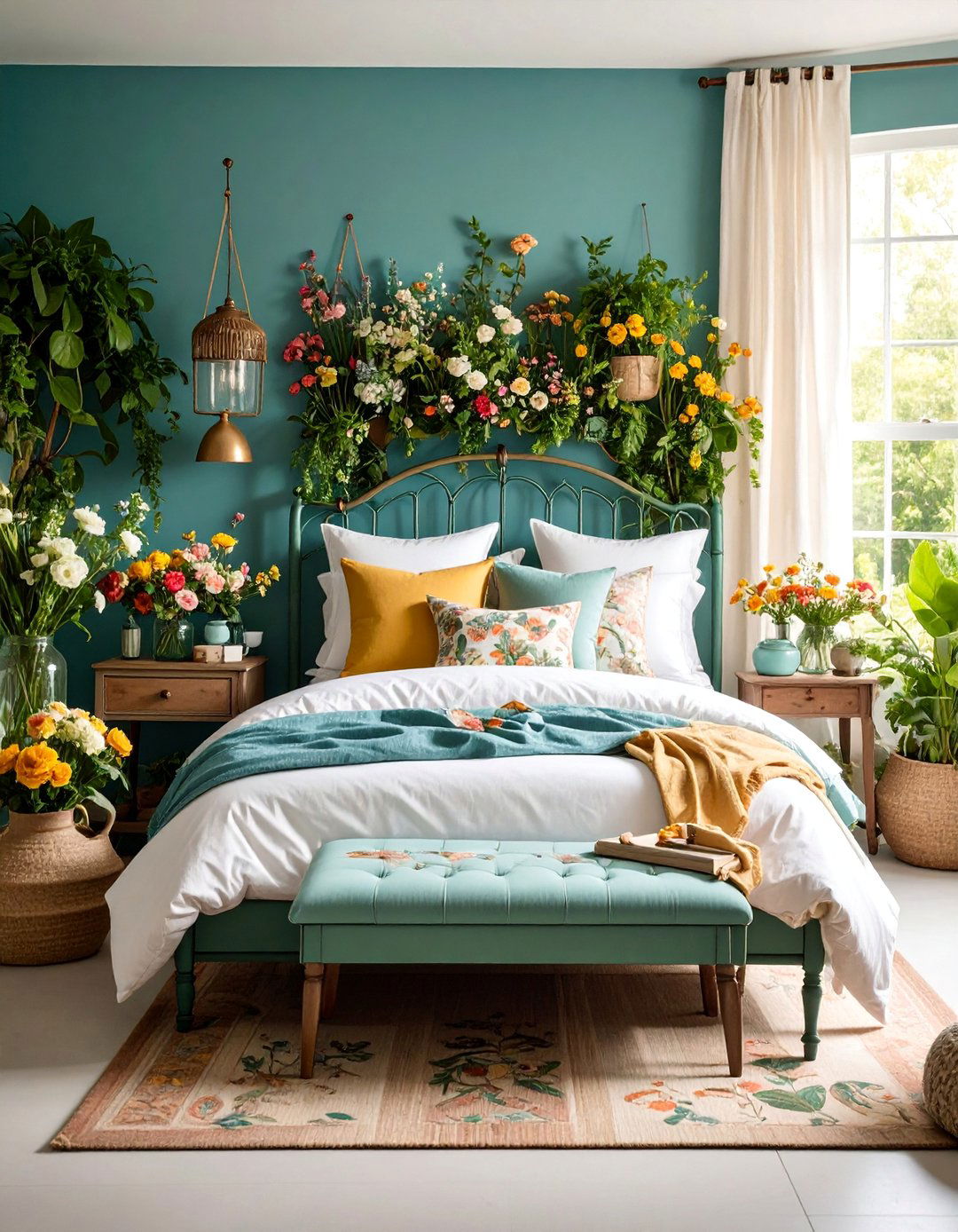 Garden Inspired Bedroom with Fresh Flowers and Botanical Prints - 25 Shabby Chic Bedroom Ideas