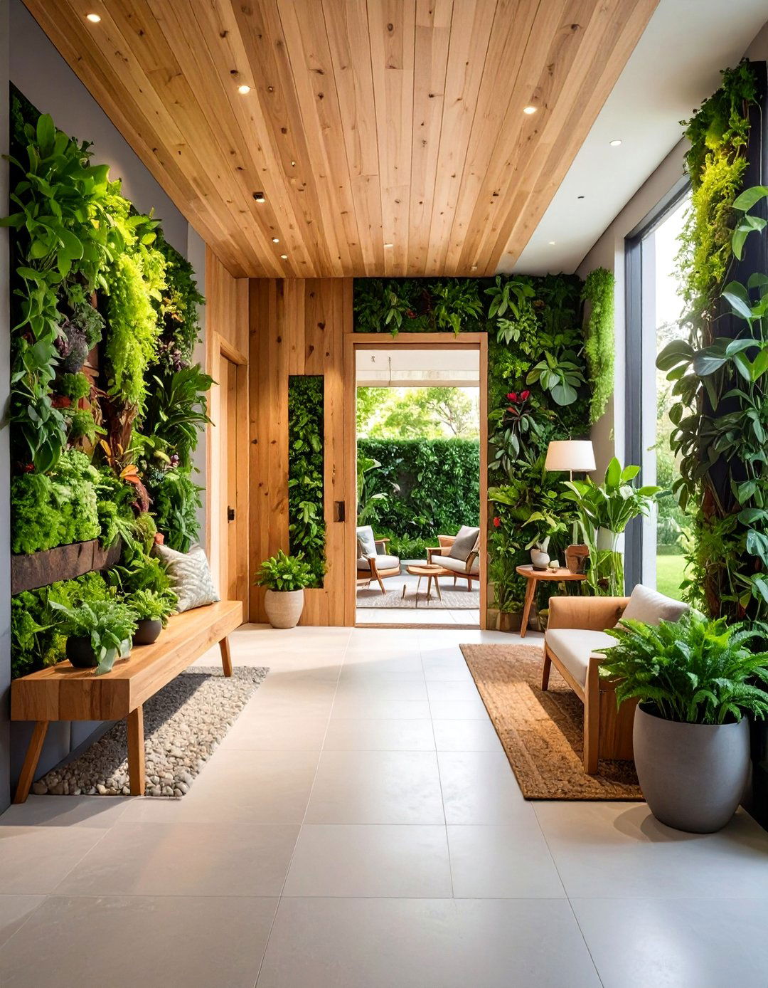 Garden Inspired Entryway with Living Plant Walls - 25 Entryway Ideas
