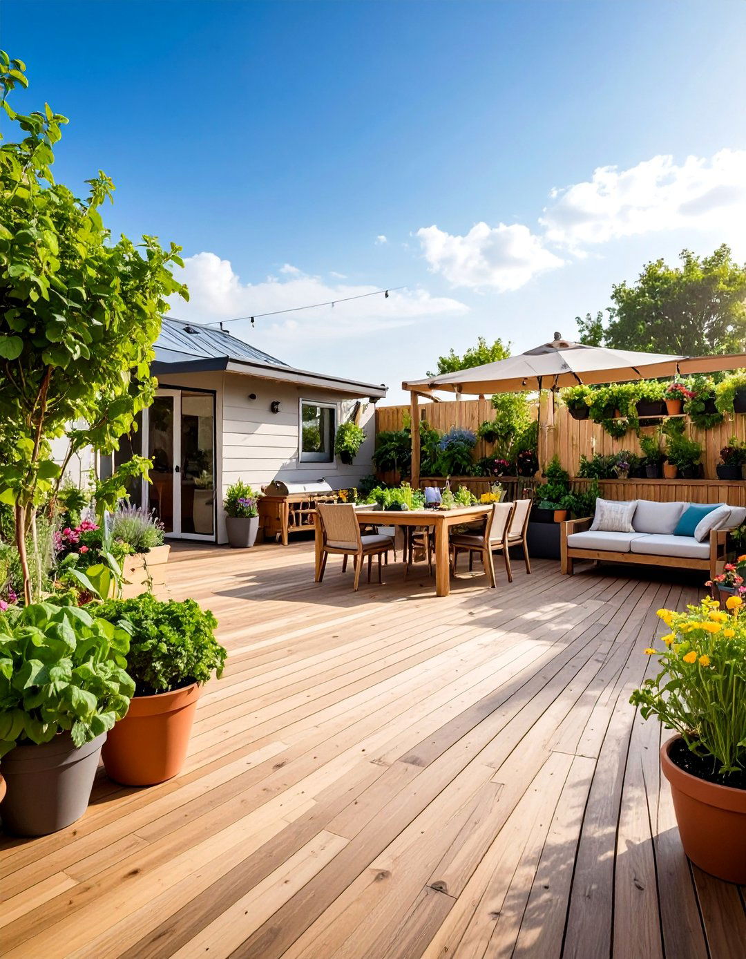 Garden Integrated Deck with Vertical Growing Systems - 25 Deck Decorating Ideas
